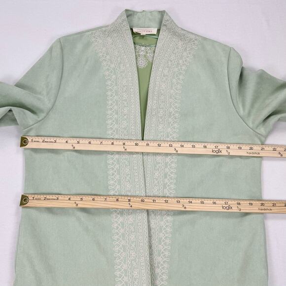 Solitare Womens Embroidered Faux Suede Longline Jacket Medium Mint Green - Picture 11 of 12